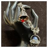 Ornate 800 Silver Gemstone Accent Three Charm Brac