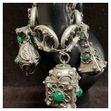 Green Agate Gemstone Accent Charm Puffed Mariner C