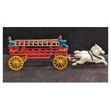 Vintage Cast Iron Horse Drawn Fire Truck Wagon J