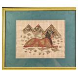 Framed Egyptian Sphinx Pyramids Hand Painted Papyr