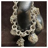 800 Silver Charm bracelet with Cabochon Stones Six