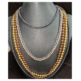 5 Vintage Faux Pearl And Gold Tone Necklaces