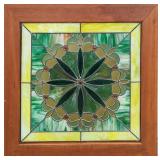 F25 Vintage Large Stained Glass Window With Frame