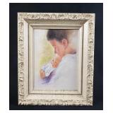 Original Framed Watercolor Mother And Baby