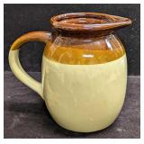 Vintage Pottery Brown And Tan Crock Pitcher