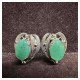 Sterling Silver Green Sparkle Glass Setting Earrin