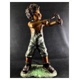 Life-Size Solid Bronze Boy Statue with Slingshot