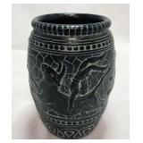 Vintage Verdigris Finish Carved Pottery Vase