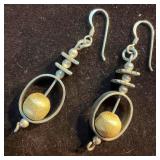 Sterling Silver Drop Dangle Earrings Gold Bead Acc