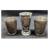 3 Vintage German Zinn Becker Pewter Cups