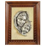 JB Vintage Framed Pewter Mother & Child Sculpture