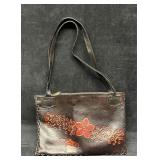 Vintage Leather Handicraft Purse With Embossed Flo