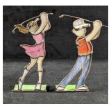 Stained Glass Like Golfer Man and Woman Bookends