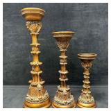 Wooden Resin Bronze Style Candle Holder Column Can