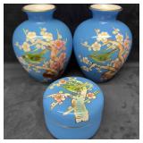 House of Global Art Hand Painted Japan Birds Flowe