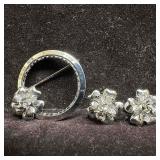 Star Art Flower Floral Brooch and Earrings Sterlin