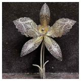 Silver Plated Filigree Piece Crafted Orchid Shape