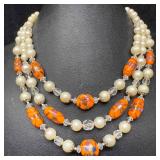 Venetian Murano Lamp Work Glass Art Orange Beaded