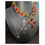 4 Vintage Cross Pendant Necklaces