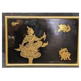Vintage Framed Thailand Black And Gold Lacquered D