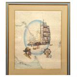 Vintage Framed Cat Island Nautical Map Print