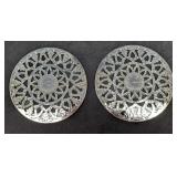 2 Vintage Reticulated Silver Plate Glass Trivets
