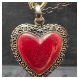 Barse Red Rose Quartz Filigree Heart Shaped Pendan