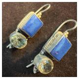 Blue Lapis Cubic Zirconia Hook Sterling Silver 925