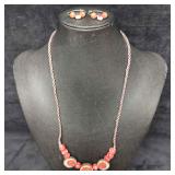 Porcelain Pink Flower Hand Painted Beaded Necklace