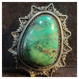 Israel 925 Sterling Malachite Green Stone Brooch P