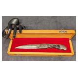 Damascus Steel Black Horn Handle Knife Retired