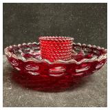 Fenton Ruby Red Hobnail Glass Candle Holder with B