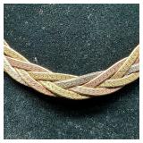 Tri-Color Sterling Silver Woven Chain Necklace M13
