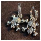 Diamond Cross Bones Skull Sterling Silver Dangle E