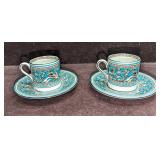 Retired Florentine Turquoise 2 Demitasse Cups & Sa