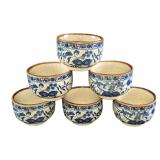 Six Chinese Ceramic Floral Design Tea Cups
