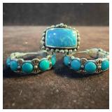 Magnesite Blue Stone Earrings and Ring Sterling Si