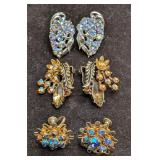 3 Vintage Gold And Silver Tone AB Crystal Earrings