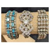 Vintage Unmarked Clear And Blue Rhinestone Silver