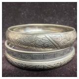 Beau Sterling Silver Bangle Bracelet Set Engraved