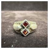 Red Garnet Marcasite Stone Setting Sterling Silver