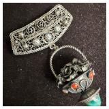 Antique Etruscan Revival 800 Silver Brooch with Fo