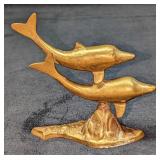 Vintage Brass Swimming Dolphin Pair Figurine