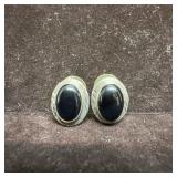 Black Onyx Oval Cabochon Sterling Silver Earrings