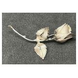 Vintage Signed Giovanni Silver Tone Rose Brooch