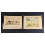 Two Vintage Prints Framed Impressionistic