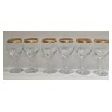 6 Gold Rimmed Glass Goblets With Renaissance Patte