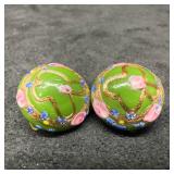 Murano Venetian Art Glass Lamp Work Green Round Fl