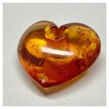 1" Amber Heart Bead/Pendant