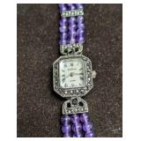 Lee Sands Purple Beaded Marcasite Watch